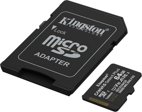 Kingston Canvas Select Plus microSD Memory Card 64GB microSDXC Gen3 100MB/s A1 Card + Adapter - SDCS3/64GB