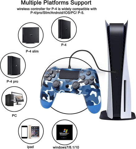 Wireless Controller for PS4,Replacement for Play 4 Remote with Dual Vibration Gamepad Joystick (Blue Camouflage)