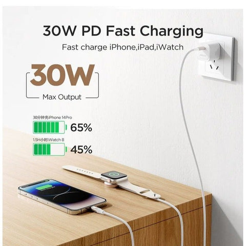 JOYROOM S-IW012 2-in-1 IP Watch Magnetic Charger + 30W Fast Charging Cable (USB-C) 1.5m - White