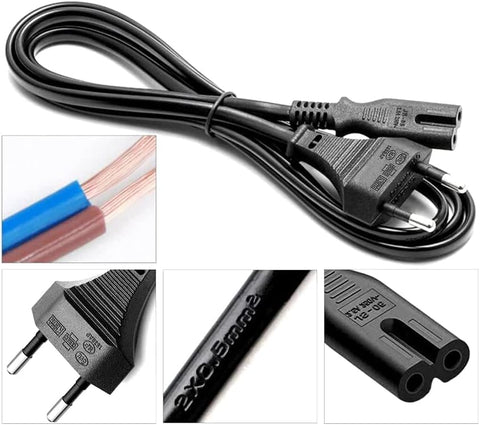 1 Meter 2 Pin Euro Plug C7 to Figure of 8 Power Cable for Samsung Philips LG Sony TV, PS4, PS3, Computer Monitors, Printers (1 Black)