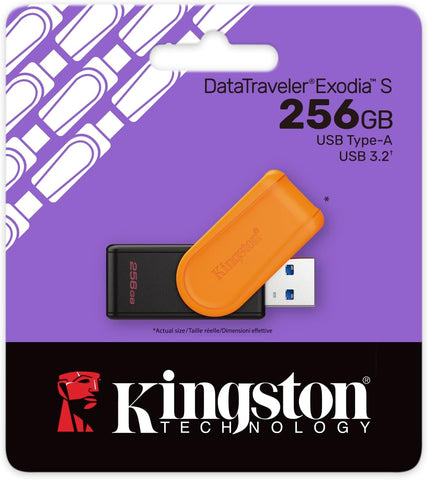 Kingston DataTraveler Exodia S USB Stick - 256GB - USB 3.0 Gen 1 - USB Type A - Black/Orange