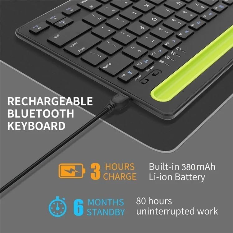 Rechargeable Dual Mode Tablet Keyboard Silent With Mobile Holder, Multi-Devices (BT1, BT2,BT3, 2.4Gh) -10m – IOS/Windows/Android For Smart TV, Tablet (Arabic/Eng. Key) | Black