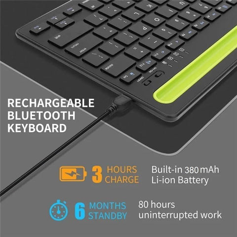 Rechargeable Dual Mode Tablet Keyboard Silent With Mobile Holder, Multi-Devices (BT1, BT2,BT3, 2.4Gh) -10m – IOS/Windows/Android For Smart TV, Tablet (Arabic/Eng. Key) | Black