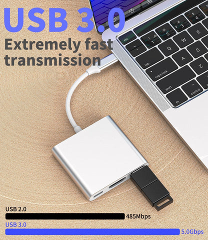 USB C to HDMI+Type-C+USB-A Adapter(3in1)OTG Cable Accessorie TV Digital AV Port Converter Projector Monitor Sync Screen Thunderbolt Charger Splitter 3.0 Mouse Port Adaptador Cord for Samsung Google LG