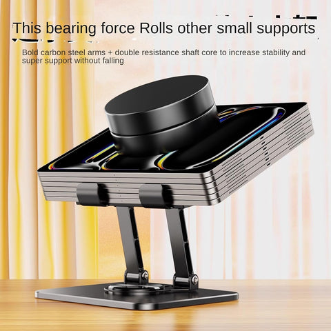Metal Phone and Tablet Stand, Non-Slip Dual Stability Foldable 360° Rotating Disc Design, Compatible with Phones and Tablets, Adjustable, Stable Without Vibration