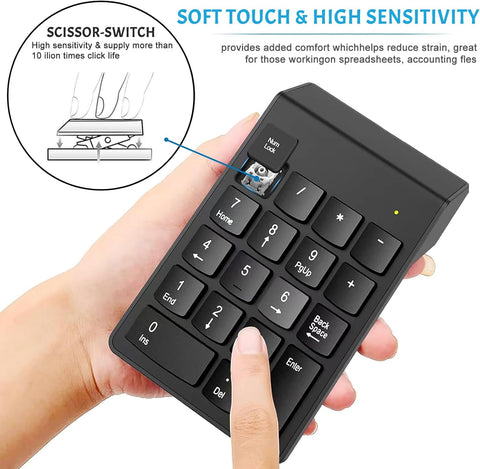 Number Pad Wireless Numeric Keypad Numpad 18 Keys with a 2.4GHz USB Receiver ,Portable and Upgraded 10-Key Financial Accounting Numeric Pad for Surface Pro/laptops/desktops/PC