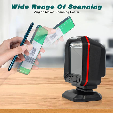 1D 2D Hands-Free Barcode Scanner, Omnidirectional USB Desktop Barcode Reader 2D QR Automatic Sensing Barcode Scanner, Wired Bar Code Reader Screen Scanning for Supermarket Library Warehouse POS PC