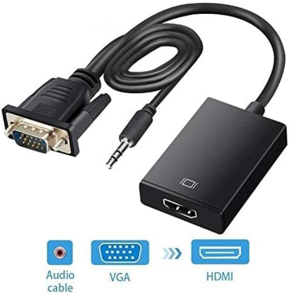 محول صوت من VGA إلى HDMI بدقة 1080 بكسل HD TV AV HDTV مع كابل USB باللون الأسود