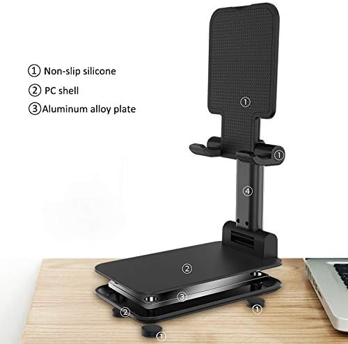 GO-DES High-Quality Foldable and Extendable Phone Stand, Black, suitable for smartphones and tablets, with an adjustable height and anti-slip base