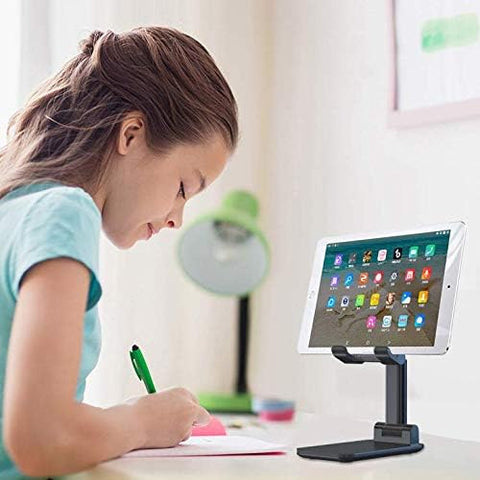 GO-DES High-Quality Foldable and Extendable Phone Stand, Black, suitable for smartphones and tablets, with an adjustable height and anti-slip base