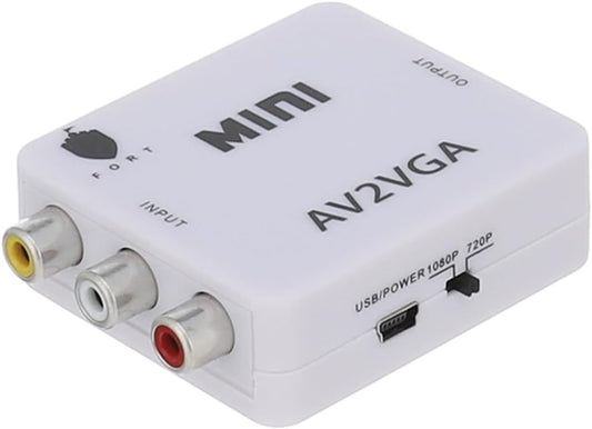 Mini HD AV2VGA Video Converter Convertor Box AV RCA CVBS to VGA Video Converter Conversor with 3.5mm Audio to PC HDTV Converter white