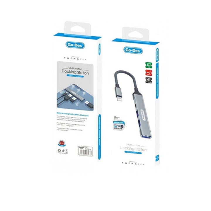 GO-DES 4-in-1 Multifunction Docking Station USB Hub, compact and portable, designed for fast data transfer and multiple device connectivity