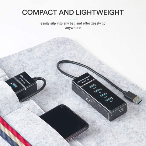 4 Port USB 3.0 Hub Adapter - Ultra Slim Data USB Hub with 1.2M Extended Cable and LED Indicator Compatible for MacBook/Mac mini/iPad/PC/PS4/PS5, Flash Drive, Mobile HDD