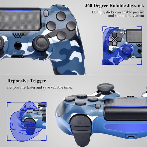 Wireless Controller for PS4,Replacement for Play 4 Remote with Dual Vibration Gamepad Joystick (Blue Camouflage)