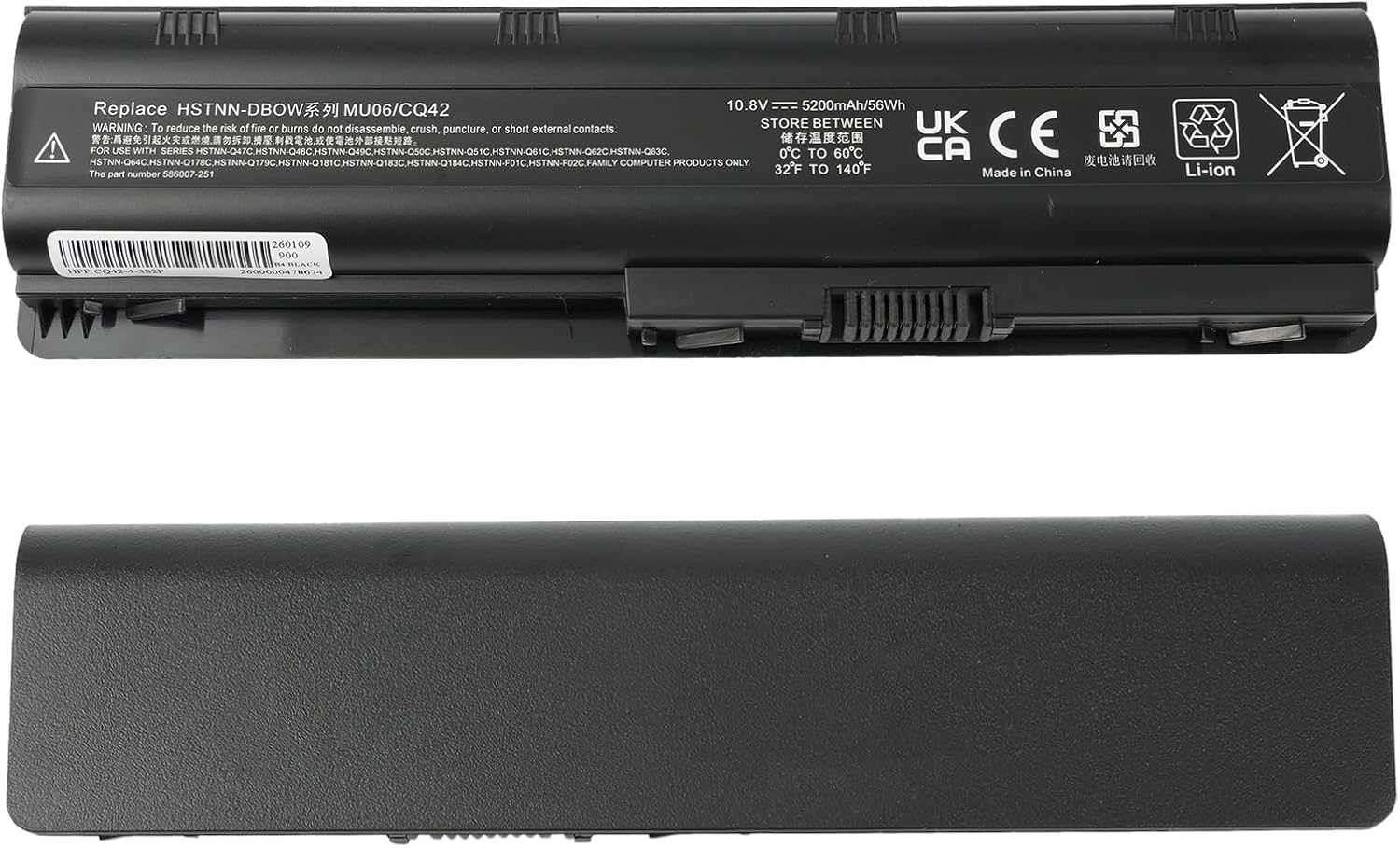 MU06 MU09 Laptop Battery for HP G62 G42 586028-341 588178-141 WD548AA WD549AA 593562-001 CQ58 Pavillon DV6 DV7 G62 G72 G6 G7 DM4 HSTNN-LB0W HSTNN-LB0W 【10.8V/5200mAh】