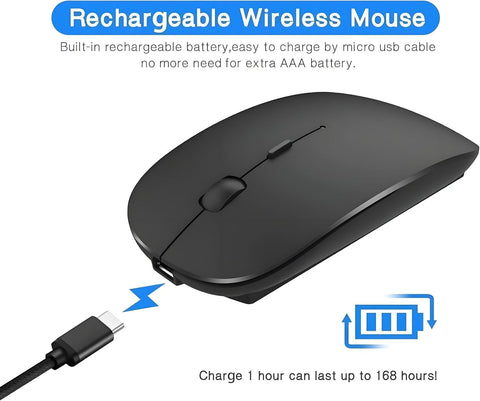 Mouse W10 Dual model Mouse Wireless and Bluetooth RGB Silent Click Matte texture Slim and Ergonomic Design for MacBook Pro, Air, Laptop, PC, iPad Pro, Computer, Smart Al Charging USB-C, Black