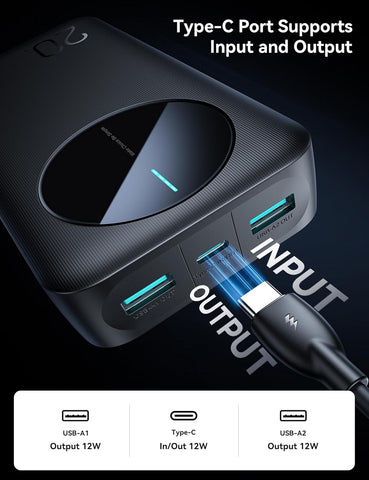 20000 mAh JR-PBF14 20000mAh 2.4A LED Power Bank Black