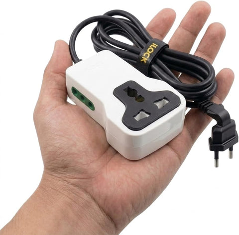 iLOCK Mini Power Strip – 3 Outlets | 2 Schuko + 1 Universal Socket (White, 3M)