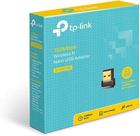 TL-WN725N N150 USB Wireless WiFi Network Nano Size Adapter for PC/Laptop, WiFi Dongle, Compatible with Windows 10/8.1/8/7/XP, Mac OS X, Linux Black/Gold