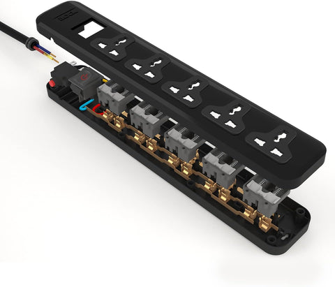 iLOCK power strip 5 universal outlets with overload switch (black)
