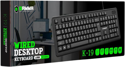 Gamma K-19 Wired Desktop Keyboard | Full-Size | English/Arabic Layout | Silent Keys | USB Plug-and-Play