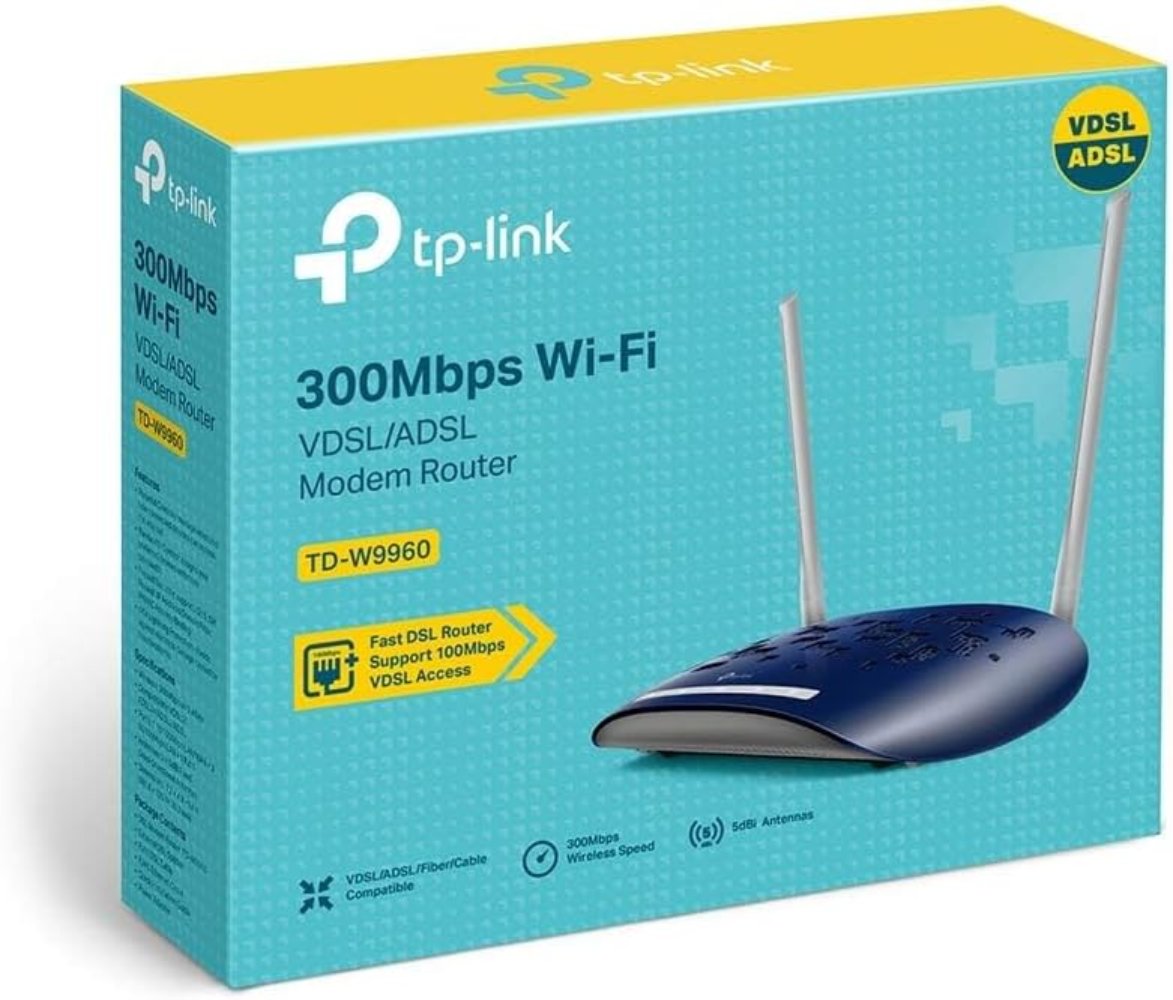 TD-W9960 مودم راوتر VDSL وADSL لاسلكي بسرعة 300 ميجابت في الثانية أزرق