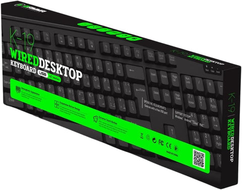 Gamma K-19 Wired Desktop Keyboard | Full-Size | English/Arabic Layout | Silent Keys | USB Plug-and-Play