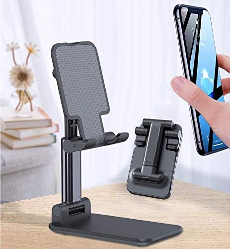 GO-DES High-Quality Foldable and Extendable Phone Stand, Black, suitable for smartphones and tablets, with an adjustable height and anti-slip base
