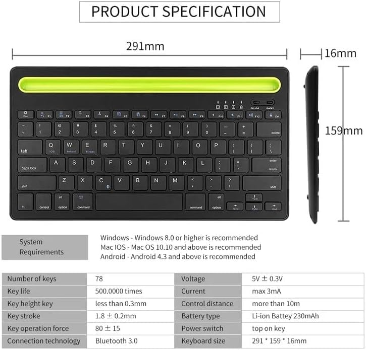 Rechargeable Dual Mode Tablet Keyboard Silent With Mobile Holder, Multi-Devices (BT1, BT2,BT3, 2.4Gh) -10m – IOS/Windows/Android For Smart TV, Tablet (Arabic/Eng. Key) | Black