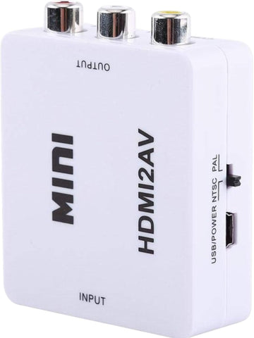 HDMI To AV Composite Video Adapter with Audio Support – Mini HD2AV 1080p Converter – USB Powered, Plug & Play – White