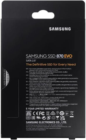 870 EVO 1TB SSD داخلي SATA III مقاس 2.5 بوصة، سرعة قراءة تصل إلى 560 ميجابايت/ثانية وسرعة كتابة تصل إلى 530 ميجابايت/ثانية، تقنية V-NAND، ذاكرة تخزين مؤقتة LPDDR4 سعة 1 جيجابايت، وحدة تحكم MKX، متوسط ​​الوقت بين الأعطال 1.5 مليون ساعة، أسود | MZ-77E1 1 TB