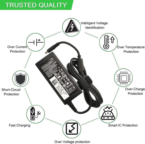 Dell 65W 19.5V 3.34A AC/DC Charger Adapter with 4.5x3.0mm Blue Tip – Power Supply for Dell Inspiron & Latitude Laptops

