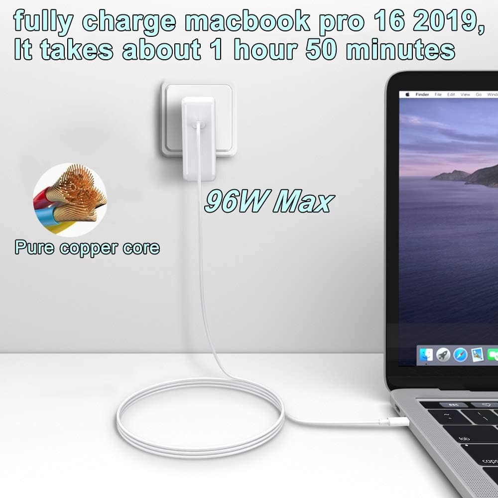96W USB C Charger A2166 Compatible with Mac Book Pro 16 2019, 15/14/13 Inch (2016 and Later) Power Adapter with 1.8m 5A USB-C Cable