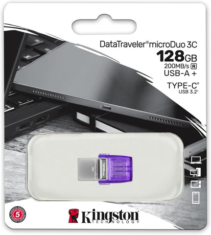 DataTraveler MicroDuo 3C 128GB USB-A/USB-C 200MB/s Flash Drive DataTraveler MicroDuo
