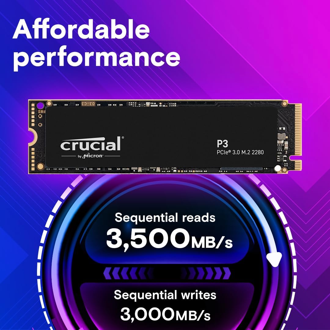 P3 500GB PCle 3.0 NVMe M.2 SSD, up to 3500MB/s CT500P3SSD8, Black 500 GB