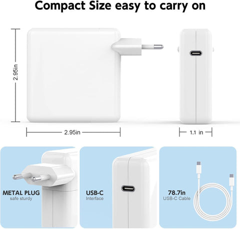 61W USB-C Power Adapter with 2M Cable – Compatible with MacBook Pro, MacBook Air M1, and MacBook 12-Inch