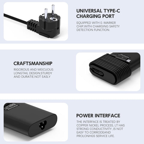 65W USB-C Charger for Dell Latitude & Dell XPS Laptops – Fast Type-C Power Adapter for Efficient Charging

