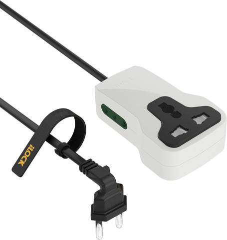 iLOCK Mini Power Strip – 3 Outlets | 2 Schuko + 1 Universal Socket (White, 3M)