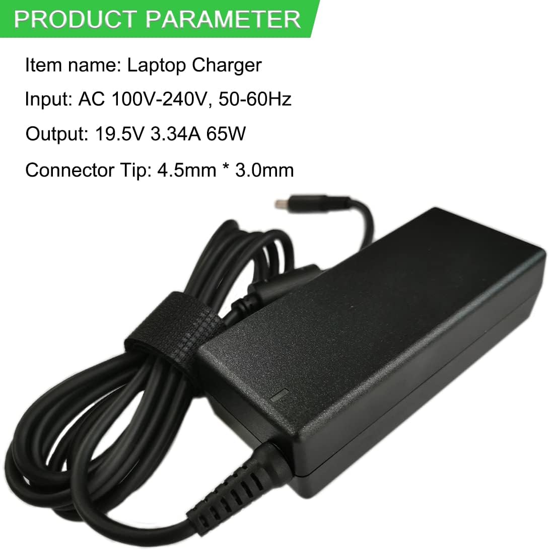 Dell 65W 19.5V 3.34A AC/DC Charger Adapter with 4.5x3.0mm Blue Tip – Power Supply for Dell Inspiron & Latitude Laptops

