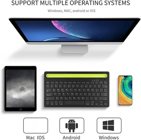 Rechargeable Dual Mode Tablet Keyboard Silent With Mobile Holder, Multi-Devices (BT1, BT2,BT3, 2.4Gh) -10m – IOS/Windows/Android For Smart TV, Tablet (Arabic/Eng. Key) | Black