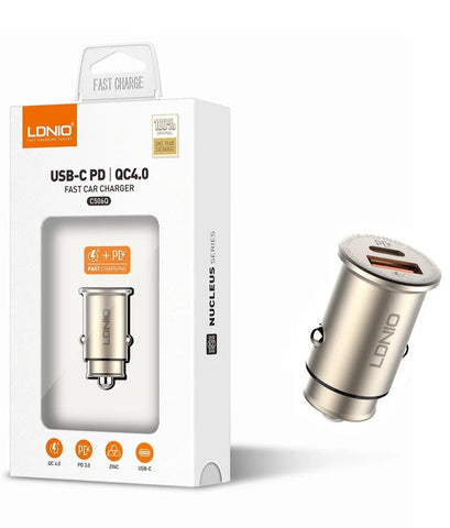 LDNIO C506Q Fast Car Charger with USB & Type-C Cable for Quick Charging
