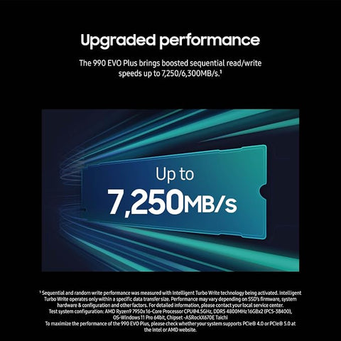 SAMSUNG 990 EVO Plus SSD 2TB, PCIe 4.0 x4 M.2 2280, Speeds Up-to 7,250MB/s, Upgrade Storage for PC/Laptops, HMB Technology and Intelligent Turbowrite (MZ-V9S2T0B/AM)