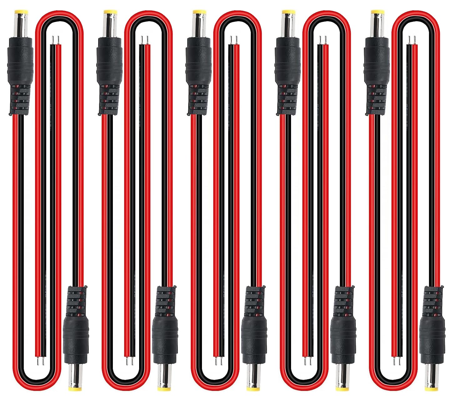 Set of 10 DC power male connectors with screw terminals for CCTV cameras and other DC-powered devices