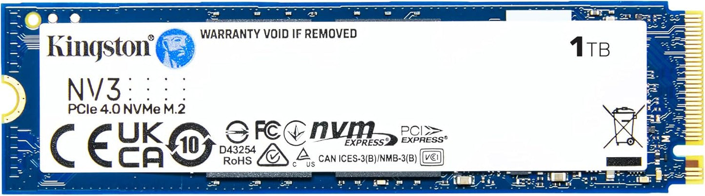 Kingston NV3 PCIe 4.0 NVMe SSD 1TB 6000MB s Read 4 000MB s Write M.2 2280 3D 1000 GB