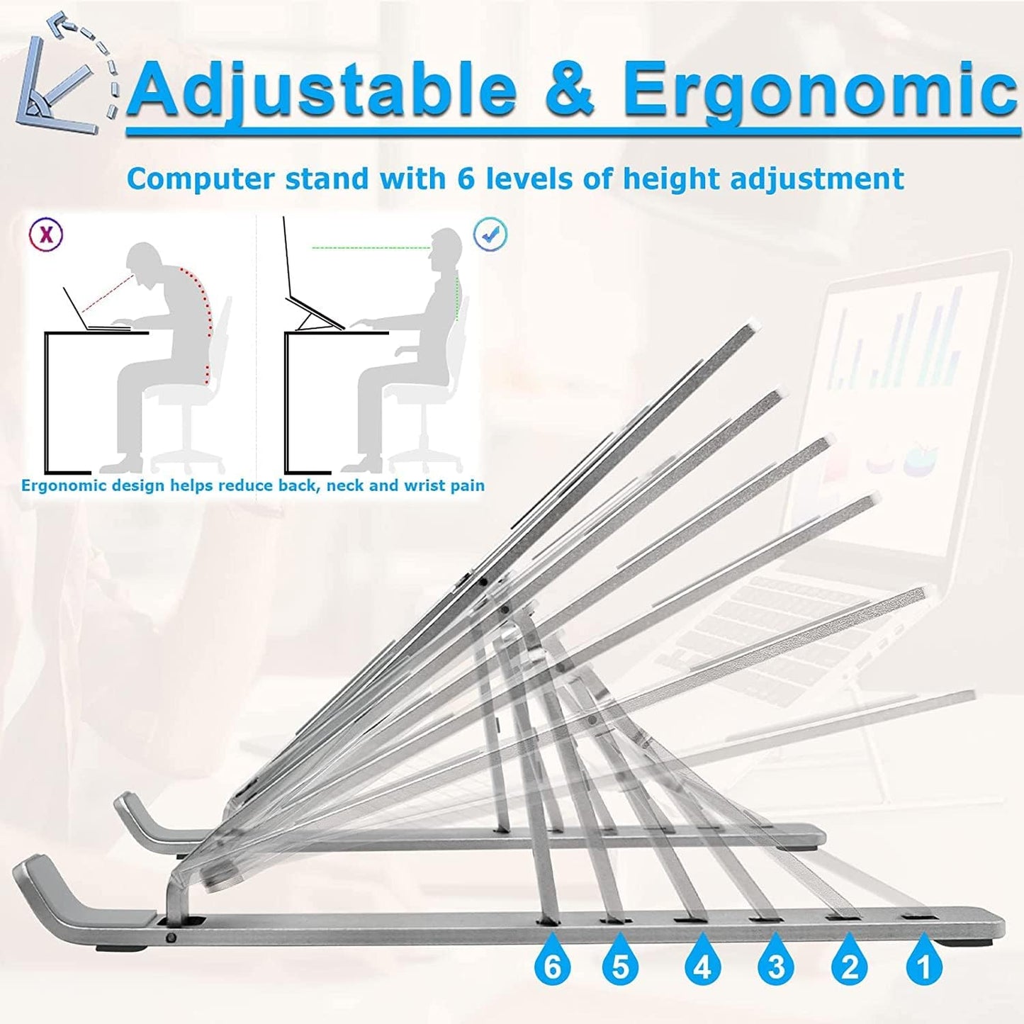 Adjustable Aluminum Laptop Stand Silver