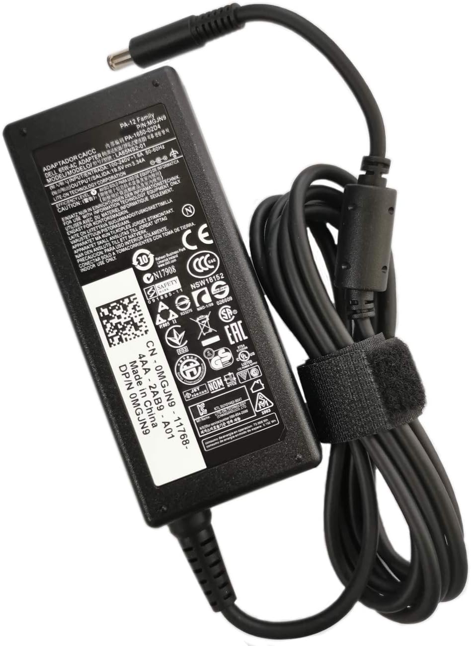 Dell 65W 19.5V 3.34A AC/DC Charger Adapter with 4.5x3.0mm Blue Tip – Power Supply for Dell Inspiron & Latitude Laptops

