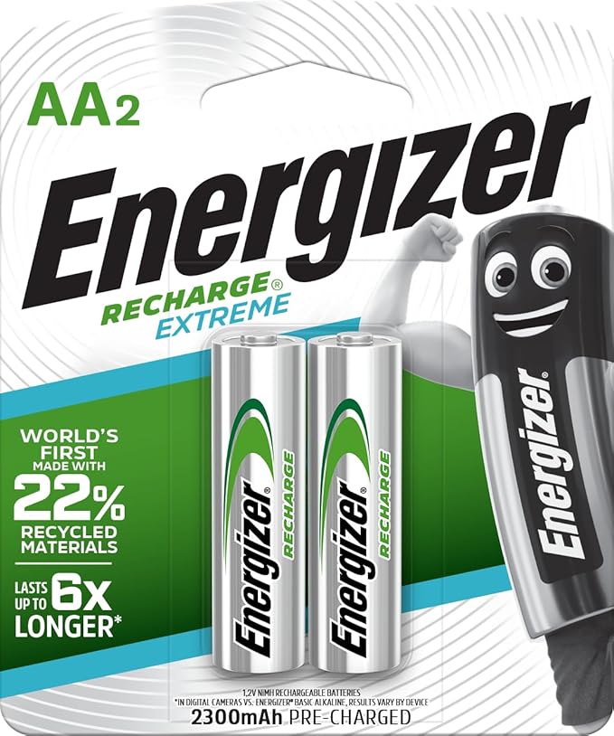 Energizer Recharge Battery, Size AA, Pack of 2 Blister Card - 2 حجر شحن قلم