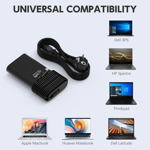65W USB-C Charger for Dell Latitude & Dell XPS Laptops – Fast Type-C Power Adapter for Efficient Charging


