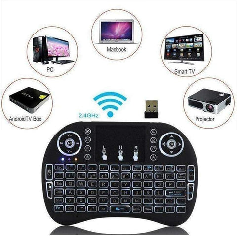 POINT PT-200-Mini Backlit Keyboard and Touchpad Mouse, Mini Wireless Keyboard with Touchpad and Multimedia Keys for Android TV. Smart TV HTPC PS3 Smartphone Tablet