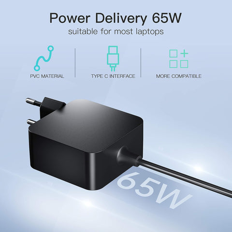 65W Type-C USB-C Laptop Adapter Charger for MacBook Pro, Lenovo ThinkPad, Dell XPS, ASUS – Universal Fast Charging Power Supply


